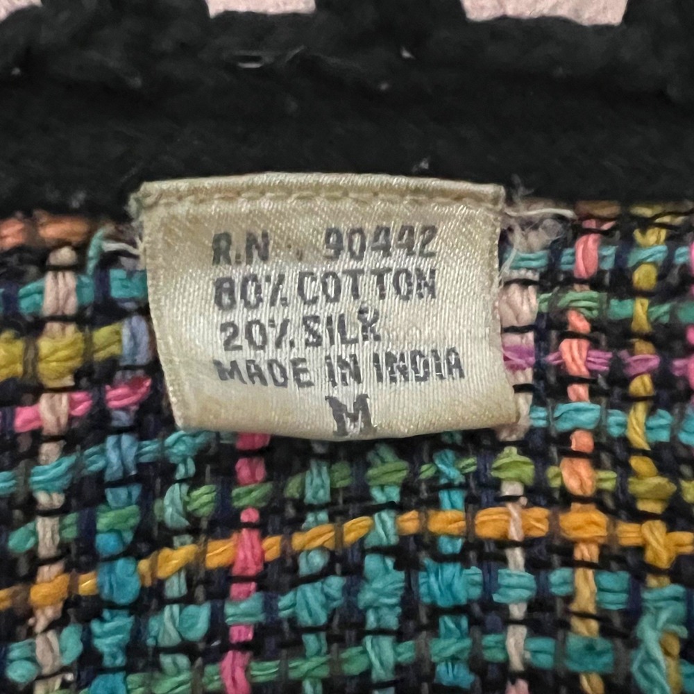 Vintage 80's Cotton Silk Patchwork Cardigan Sweater Black Multi Art to Wear M - Picture 6 of 10